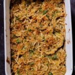 delicata squash casserole in the baking pan after baking