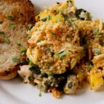 delicata squash casserole on a plate with toast