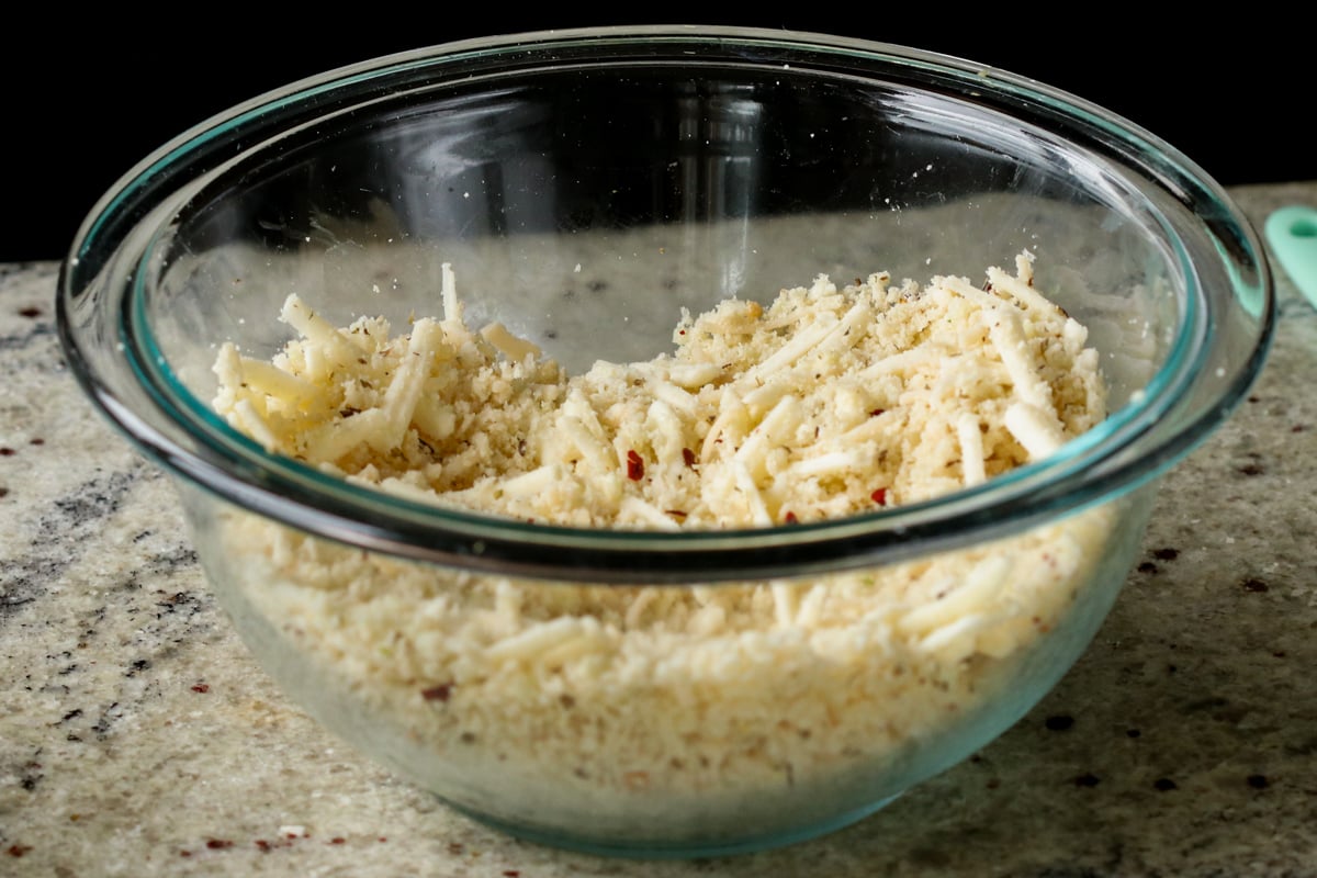 cheese-breadcrumb mixture after mixing